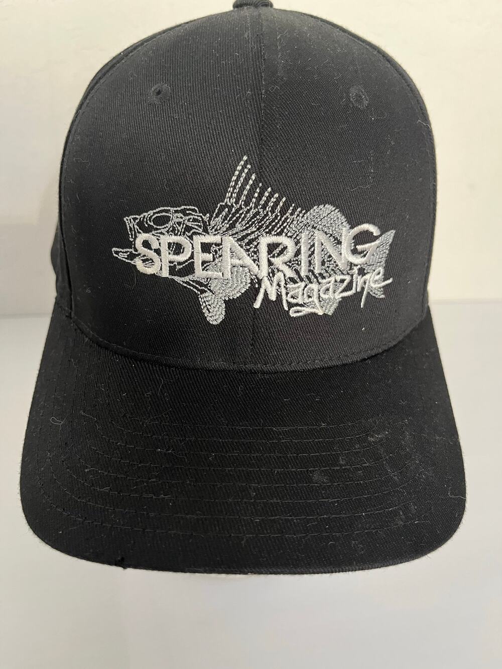 "Spearing Magazine"  embroidered logo 6 panel Flexfit black baseball cap S/M